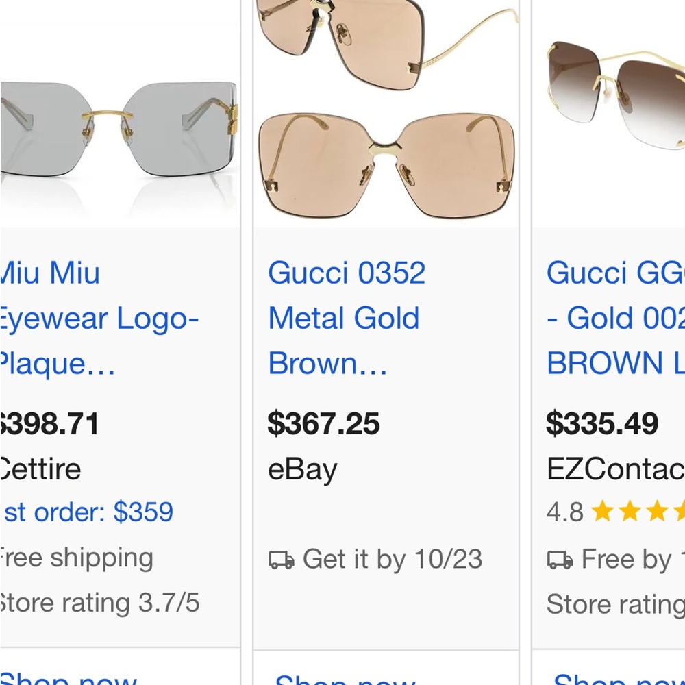 Gucci Oversized Rimless Sunglasses - Brown & Gold (GG0352S) - Picture 6 of 14